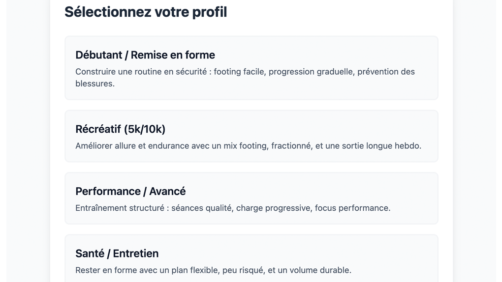 Définissez votre profil et objectif